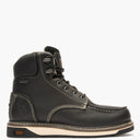 Black leather boot with white sole on a white background